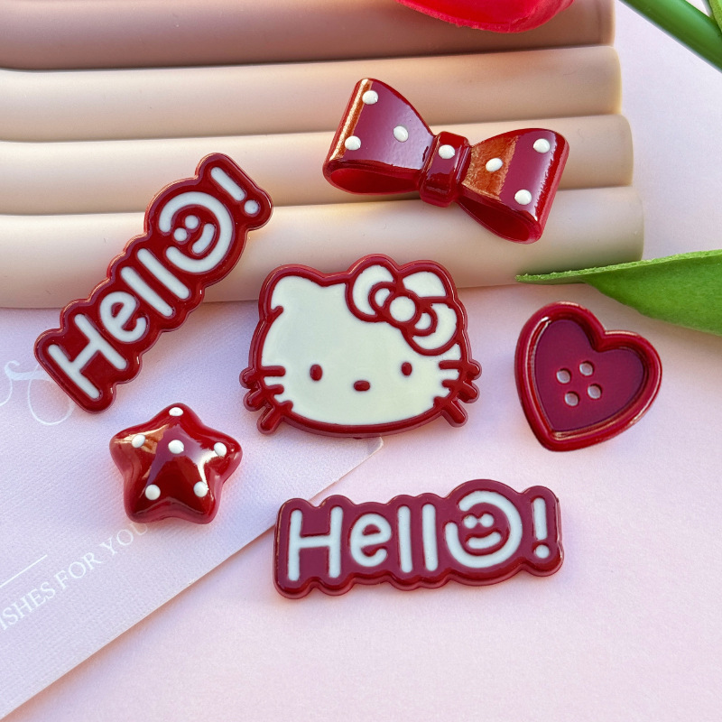 Cartoon wine red KT cat head diy acrylic accessories cream glue phone case patch hairpin small jewelry material