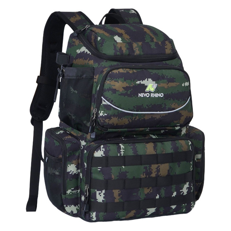 Mochila de pesca al aire libre 2023 — multifuncional, gran capacidad, resistente, diseño camuflaje, disponible en fábrica