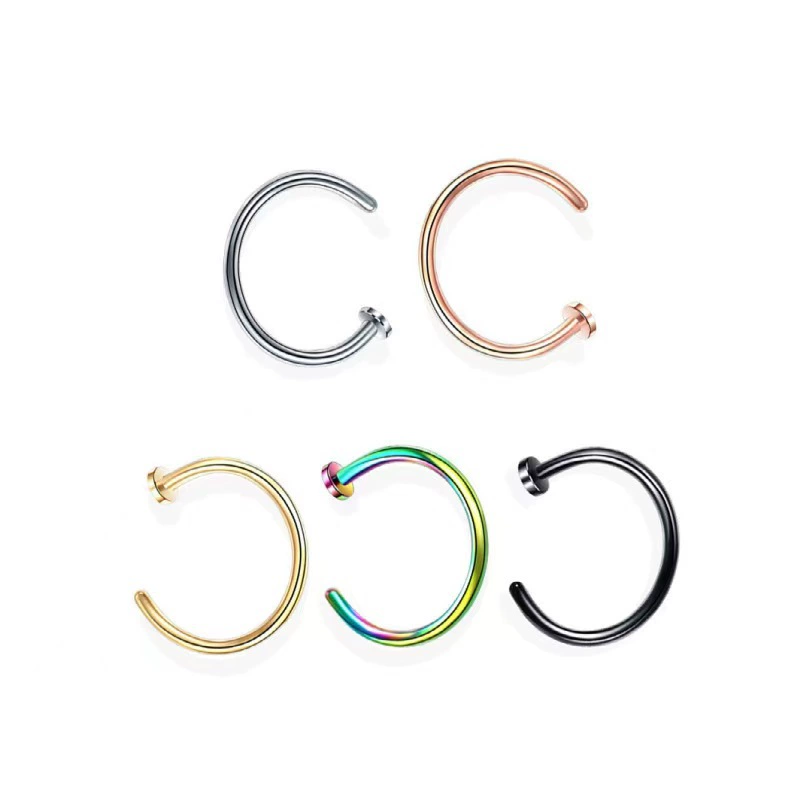 Прямые поставки с завода: модные трендовые серьги-кольца для носа из нержавеющей стали с гальваническим покрытием в европейском и американском стиле, персонализированные серьги-гвоздики для пирсинга в форме буквы C, новинка.