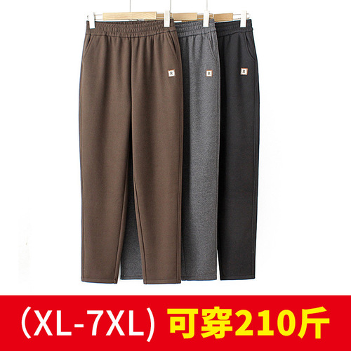 Fat mother autumn and winter clothes plus velvet casual pants large size women's pants middle-aged and elderly people's temperament woolen thick cigarette pants long trousers