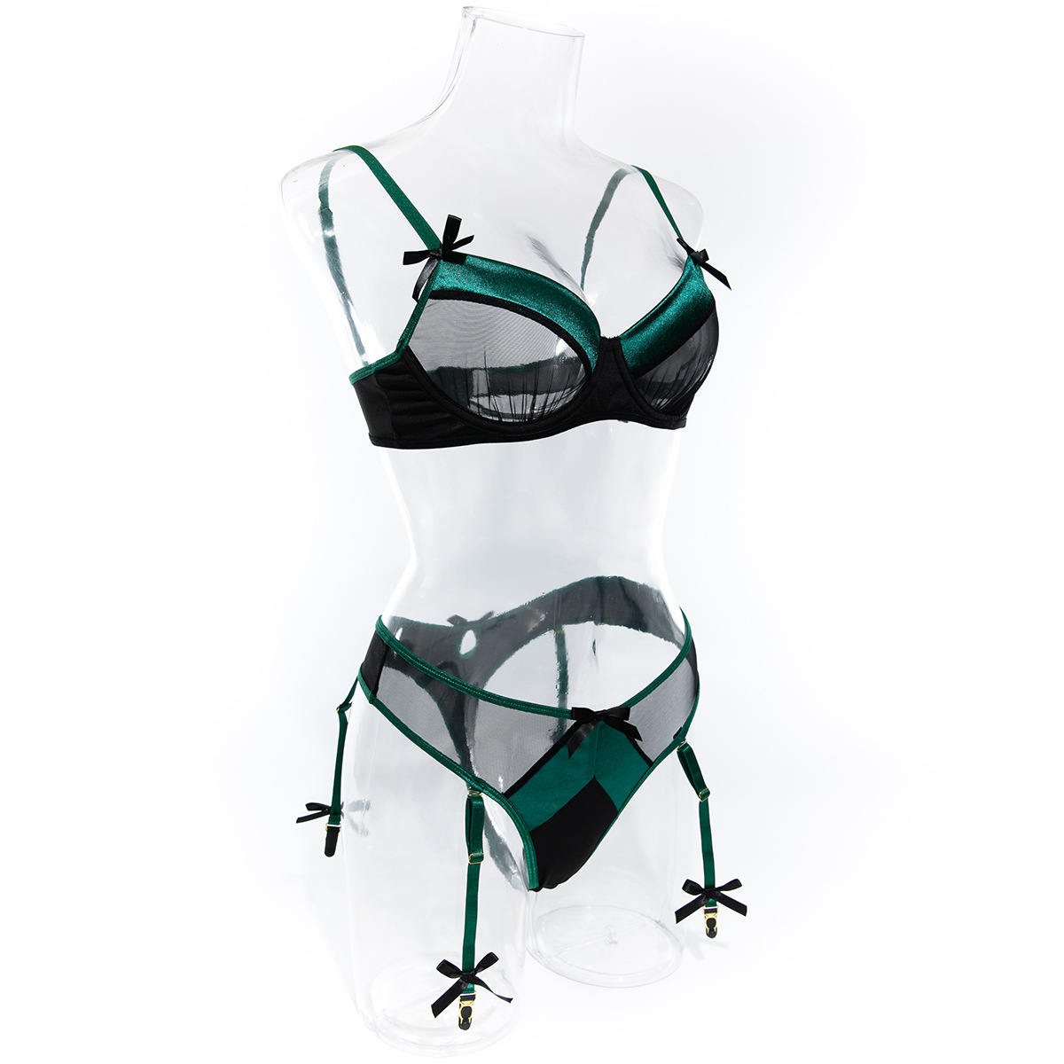 Color Block Pattern Women's Sexy Color Block Sexy Lingerie Sets Home Sleeping Sheer Bra Low Waist Thong Sexy Lingerie