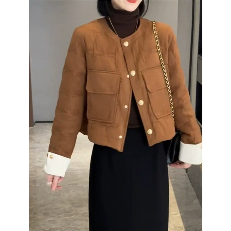 2884 Коричневый маленький ароматный хлопчатобумажный куртка женский осенний и зимний новый стиль темперамент Mayard ватный толстый короткий