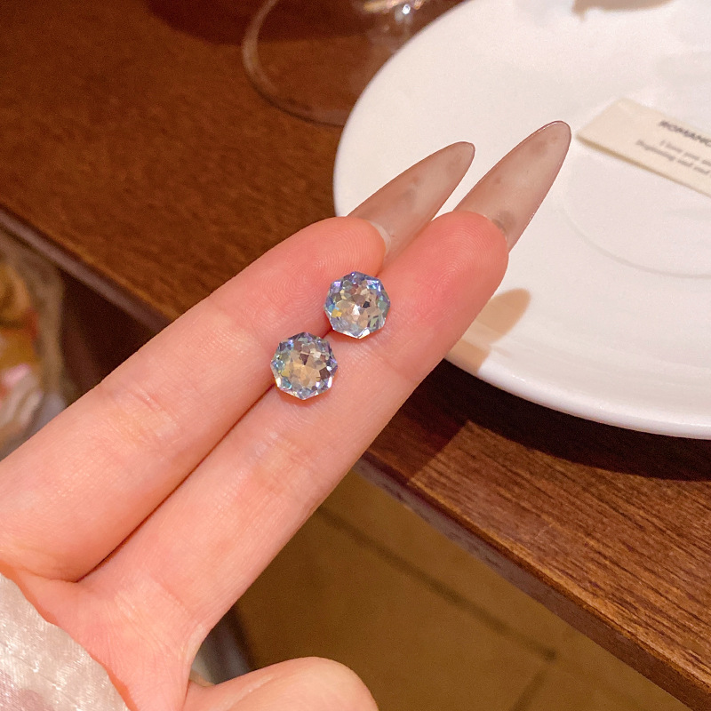 轻奢小众高级感简约超闪八边玫瑰水晶耳钉气质切面高级感耳环耳饰|undefined