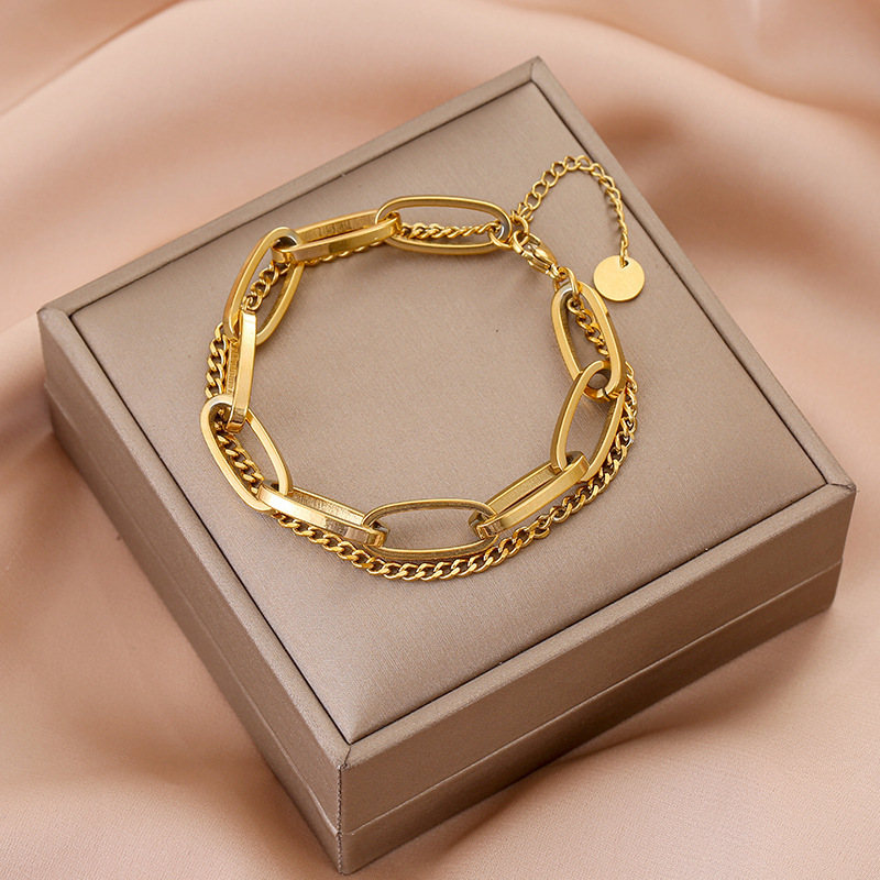 Bracelets Classification 304 Stainless Steel Chain Material 18K Gold Plating Color Cuban Link Chain Curb Chain Chain Type PVD Coated Real Gold Plated 18K Gold Solid Color 304 Stainless Steel Classic Style Waterproof Non Tarnish 304 Stainless Steel Bracelets