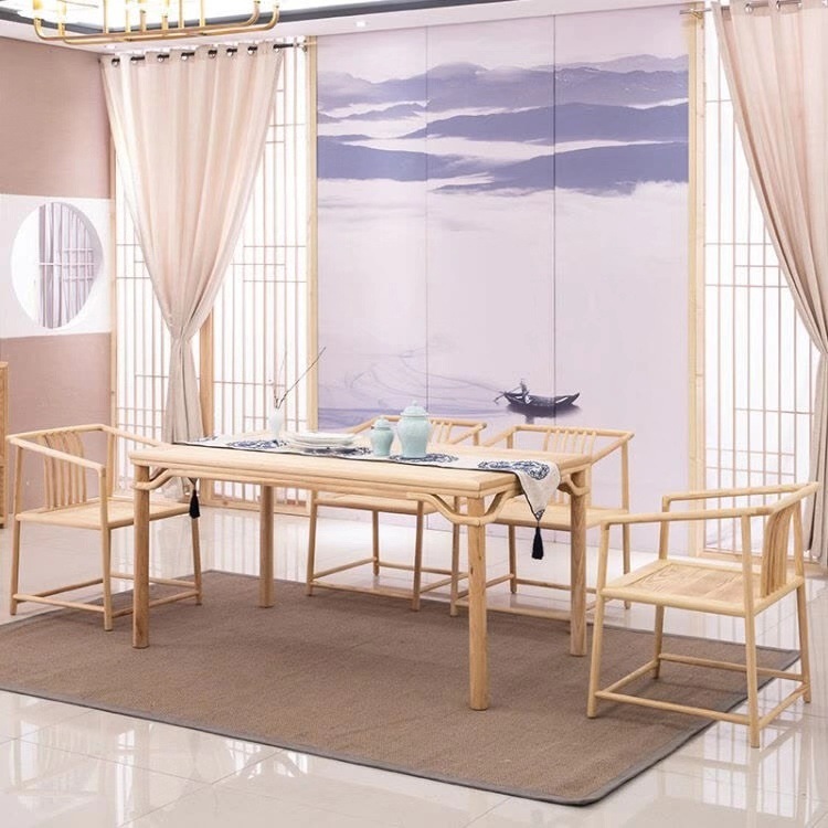 禅意新中式全实木餐桌西餐台白蜡木现代小户型简约长餐桌椅组合