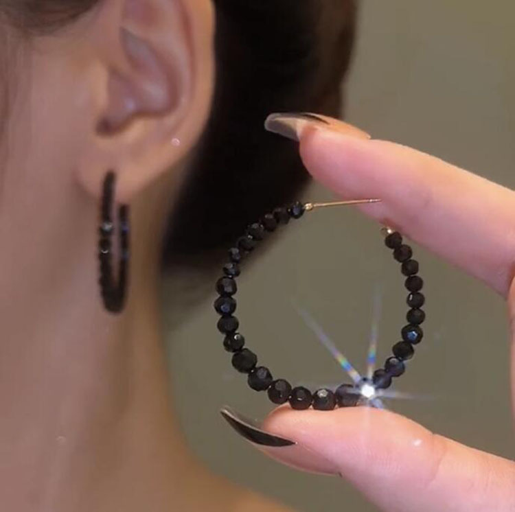 S925 Silver Needle Korean Elegant Accessible Luxury Black Crystal Earrings Douyin Hot Selling Niche Accessible Luxury Earrings Earrings Earrings