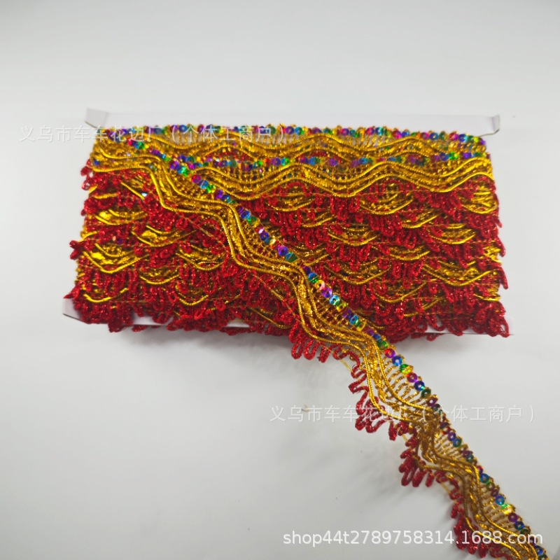 Triángulo de seda dorada, encaje de lentejuelas de color, encaje de torre plegable de mediados de otoño, bolso de camión grande, encaje superior, salón budista, encaje de mesa