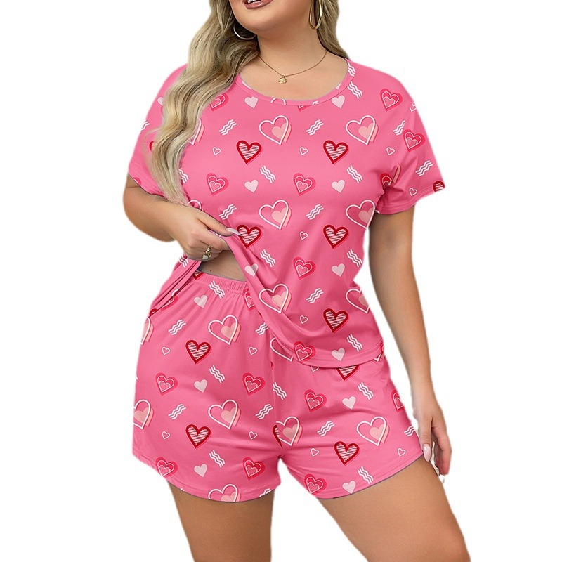 유럽과 미국의 국경 여름 새로운 잠옷을 입을 수 있습니다 여성의 집 옷 인쇄 짧은 소매 반바지 세트 간단한 사랑