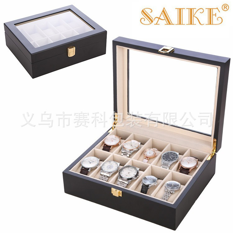 厂家现货批发10位黑色喷漆手表盒哑光漆木质手表盒表盒喷漆