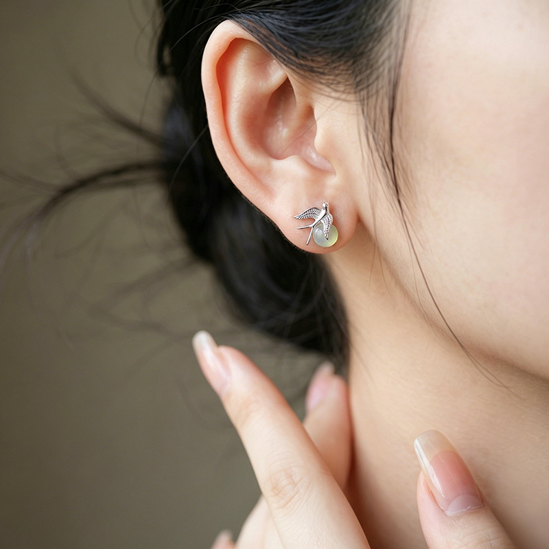 Bông tai bạc S925 đính đá mã não hồng phong cách thanh lịch — Thanh Thủy Ngọc