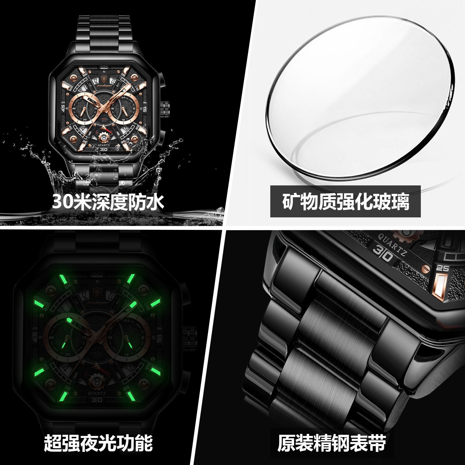Marca suiza multifuncional nuevo reloj para hombre, reloj hueco para estudiantes masculinos, transmisión en vivo de estilo explosivo de comercio exterior, entrega de una pieza