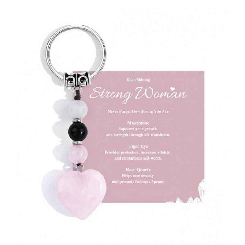 Cross-Border Hot-Selling Natural Stone Beaded Heart-Shaped Stone Heart-Shaped Natural Stone Gift Jewelry Heart-Shaped Stone Keychain for Women