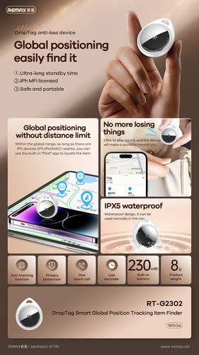 REMAX smart AirTag global positioning mini anti-lost device is suitable for Apple wireless waterproof GPS remote positioning