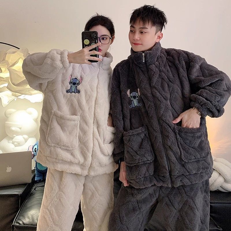 Coral velvet demi-season fleece flannel pijama for men and women