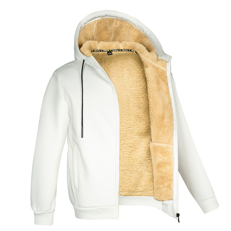 AliExpress tamaño europeo Otoño e Invierno comercio exterior de los hombres con capucha de color sólido forrado de lana de cordero gruesa Chaqueta de punto suéter abrigo