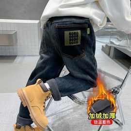 男童牛仔裤春秋款加绒加厚裤子冬季童装一体绒冬装休闲裤2024新款