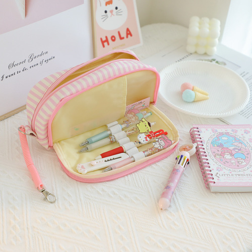 Cartoon PU large-capacity retractable portable student pen bag double-layer compartment travel storage cosmetic bag storage bag