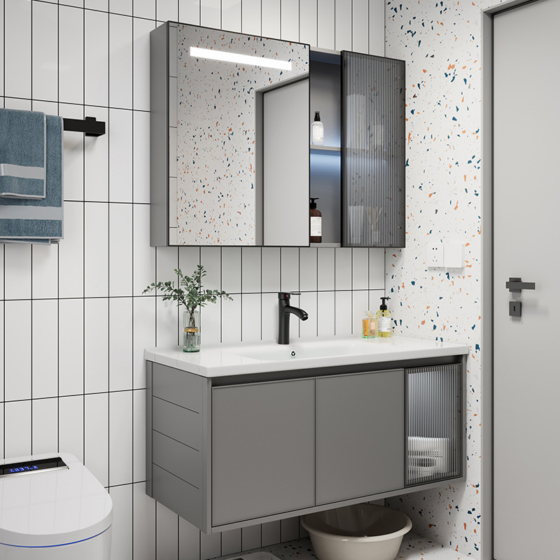 Luz de lujo espacio de aleación de aluminio baño gabinete de baño lavabo combinación roca placa lavabo integrado lavabo piscina
