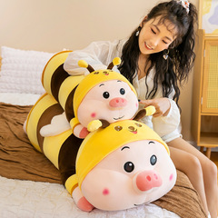 銷售卡通玩偶蜜蜂豬柔軟四面彈羽絨棉填充床上靠枕陪睡公仔