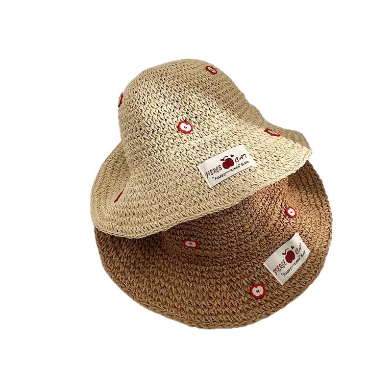 Pequeña manzana tejida sombrero de pescador de paja sombrero de verano vacaciones de playa sombrero de paja sombrero de sombrero de protección solar