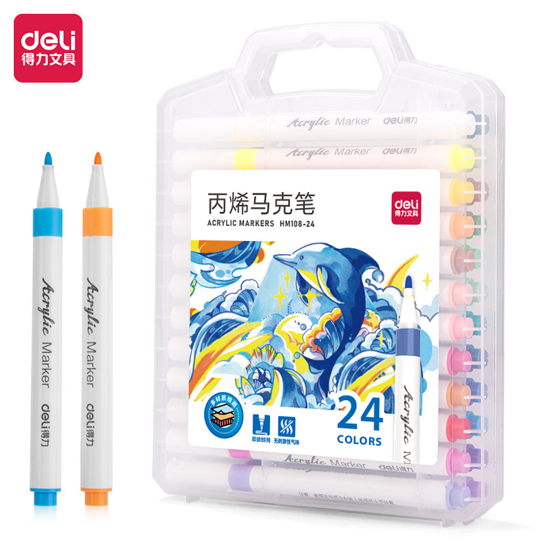 Deli HM108 en caja fina varilla redonda marcador de acrílico lavable y opaco color apilable cepillo pintura estudiante