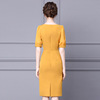 Zhili yellow dress bubble sleeve 2021 summer dress new high-end Nail Drill waist thin over the knee buttock skirt