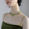 Fresh green necklace with bow from pearl, cute short chain for key bag 