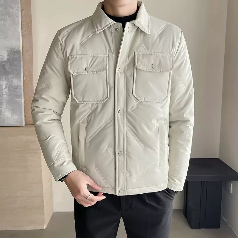 灰鸭绒羽绒服男时尚潮流宽松休闲百搭青年爸爸御寒保暖羽绒服外套