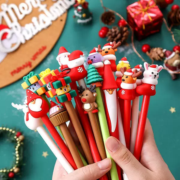 Cross-Border Popular Christmas Gel Pens for Primary and Secondary School Students, Student Prizes, Black Pens with Cartoon Heads, 3D Cartoon Pens Wholesale