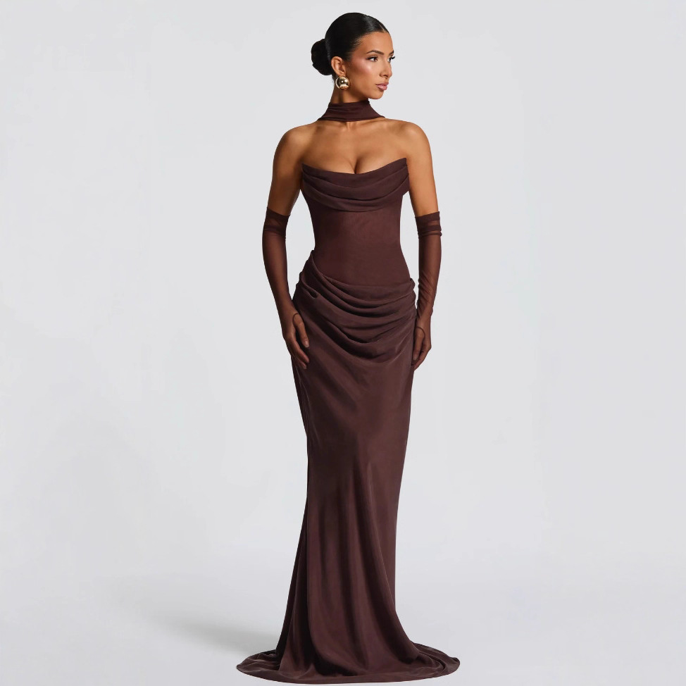 Sdm195 Elegant Tube Top Sleeveless Evening Dress Cross-Border Export Supply Quality Dress Wholesale Women Dre