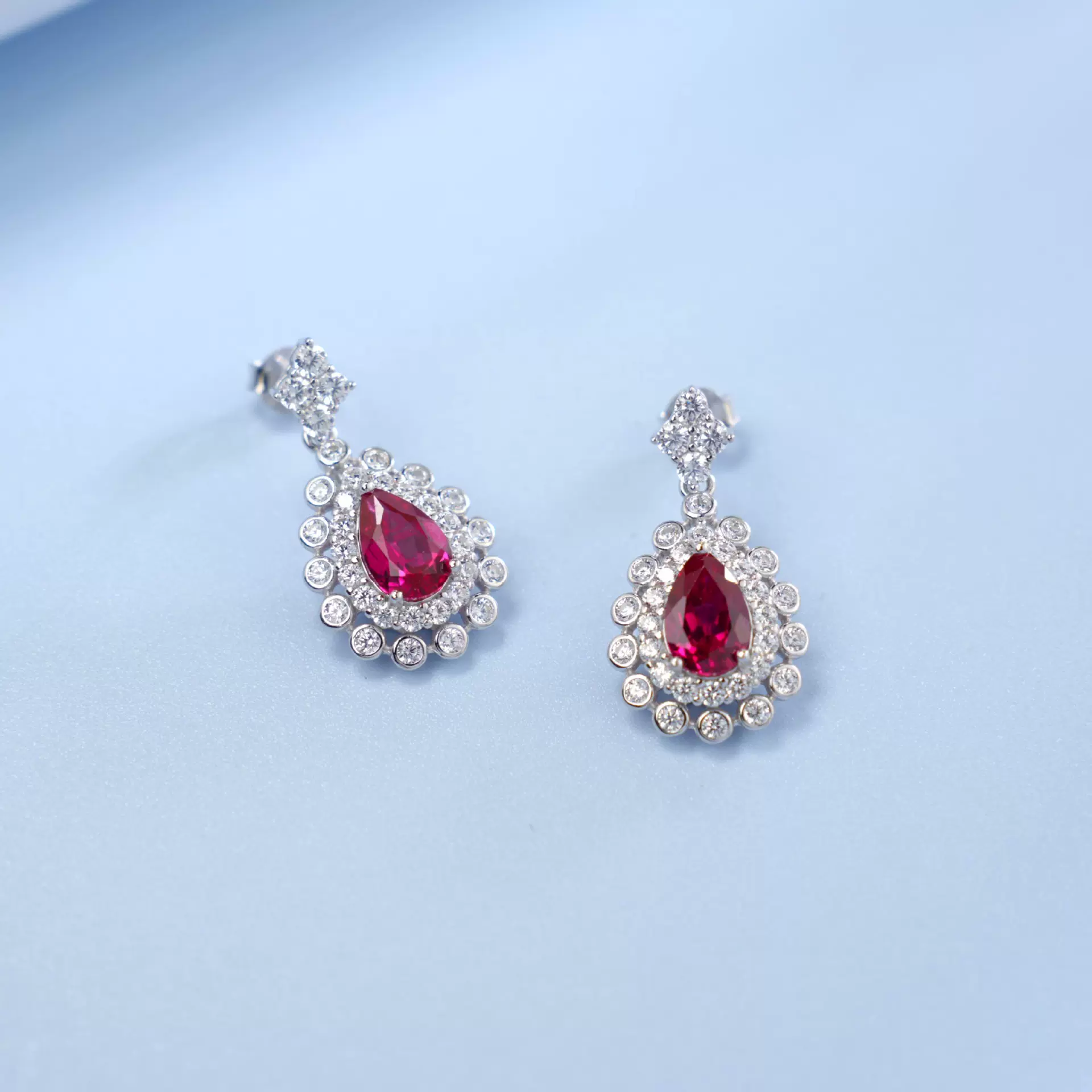新款时尚奢华s925银培育红宝石耳环镶嵌满钻高级耳饰品厂家直销女