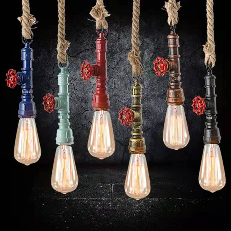 Art Retro Water Pipe Hemp Rope Chandelier Industrial Style Creative Personality Simple Single Head Restaurant Bar Decorative Lamps