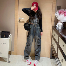 女童牛仔阔腿裤春秋季2025新款洋气春装儿童工装裤女孩大童长裤子