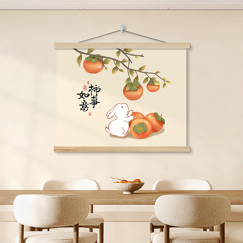 新中式餐厅装饰画电表箱配电箱遮挡挂画卧室玄关客厅挂绳画免打孔