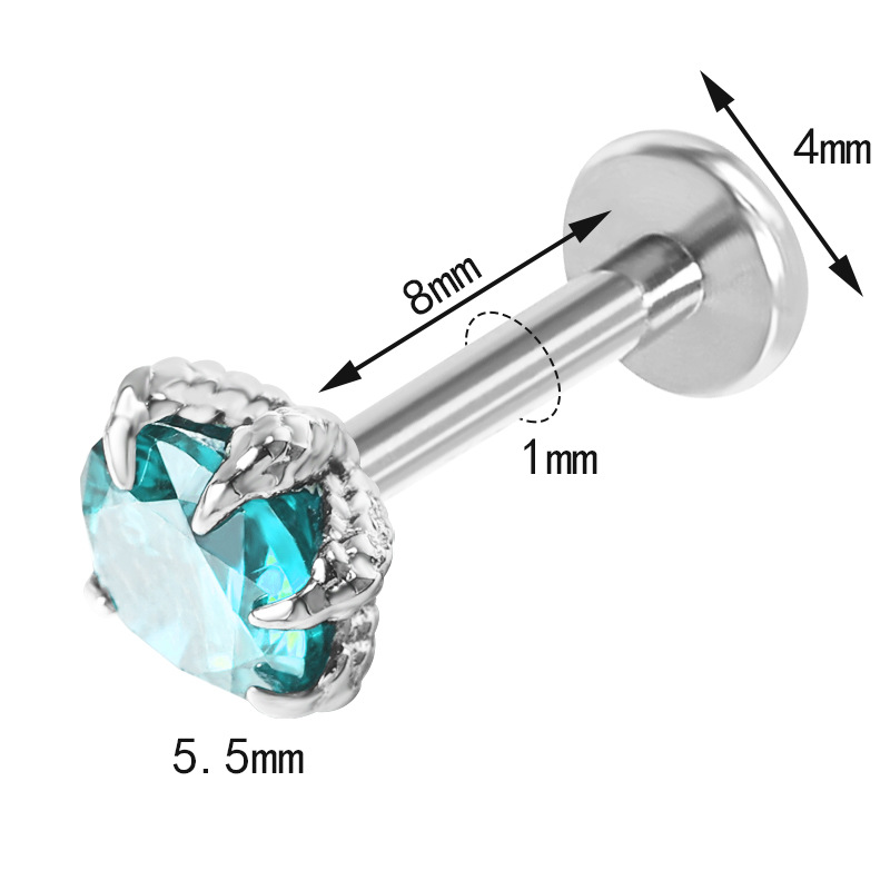 Zesen F136 Titanium Alloy Dragon Claw Dragon Scale Zircon Lip Labret Stud Tongue Nail Ear Bone Piercing Jewelry detail image 12
