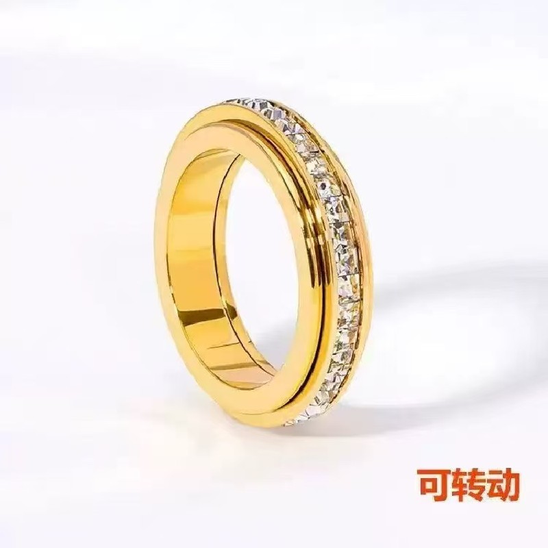Popular live-streaming item: Simple single-row diamond rotatable ring, plated with 18k rose gold, titanium steel, non-fading, starry sky ring