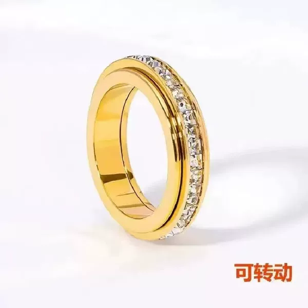 Popular live-streaming item: Simple single-row diamond rotatable ring, plated with 18k rose gold, titanium steel, non-fading, starry sky ring