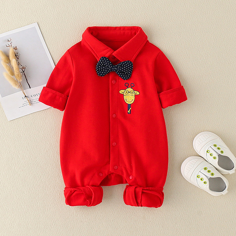 Baby Go Out Holding Clothes Spring and Autumn Boys' Jumpsuit Full Moon Clothes Gentleman Bow Tie Newborn Baby Clothes