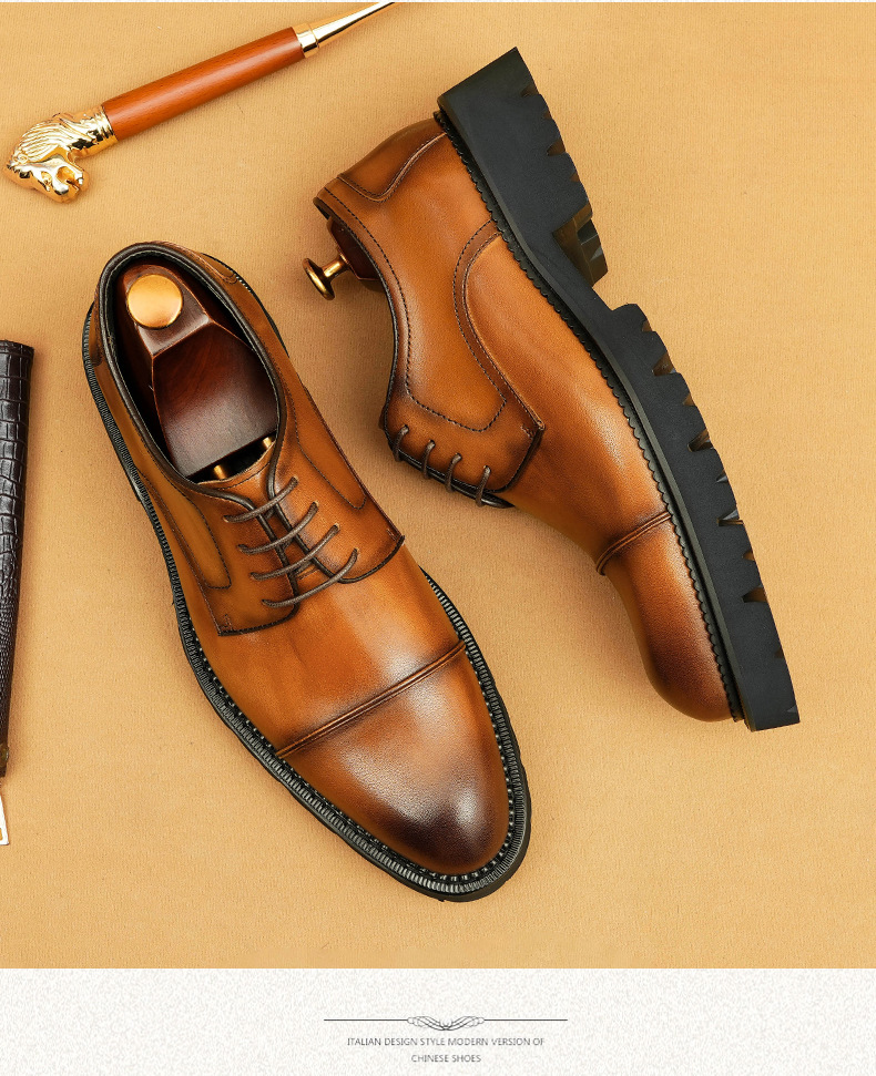 Formal business casual leather men's three-point leather shoes with thick soles_vogvips.com