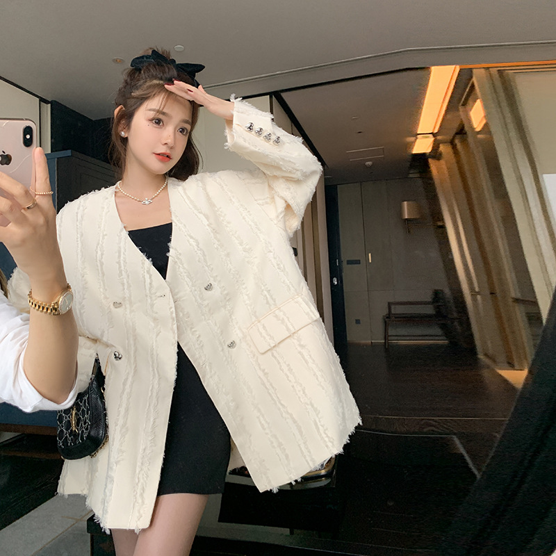 V-Neck Fashion Blazer for Women 2026 Spring and Autumn New Style British Style Loose Suit Jacket Small Chanel Style