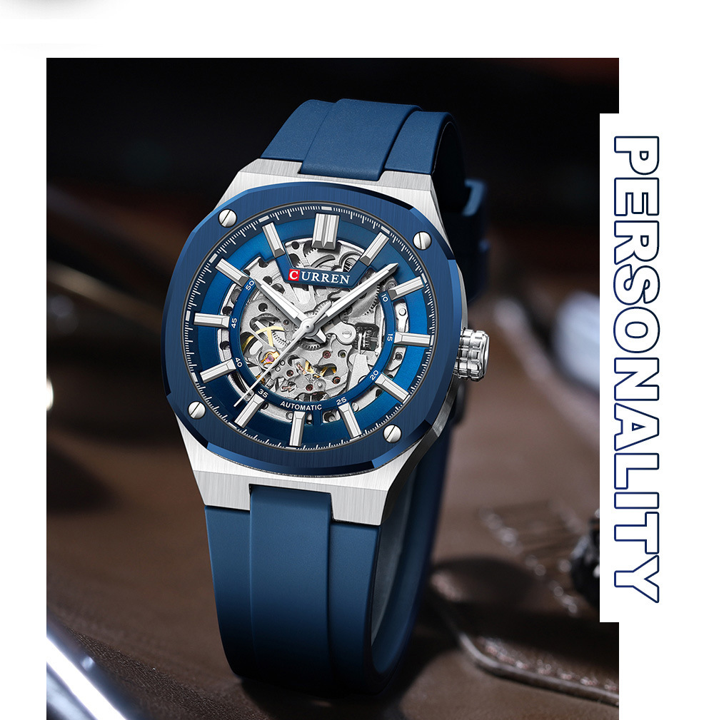 Curren Men's Automatic Skeleton Mechanical Watch Waterproof_voghion.com
