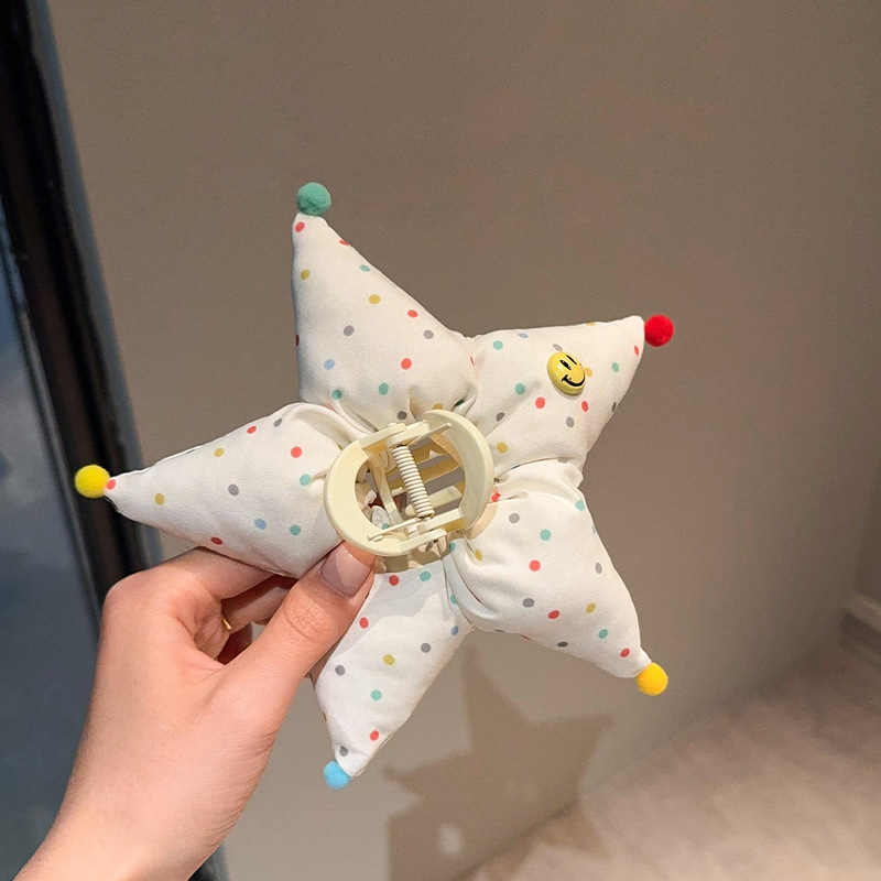 可爱波点五角星发夹小众设计款彩色波点充棉鲨鱼夹后脑勺盘发抓夹|undefined