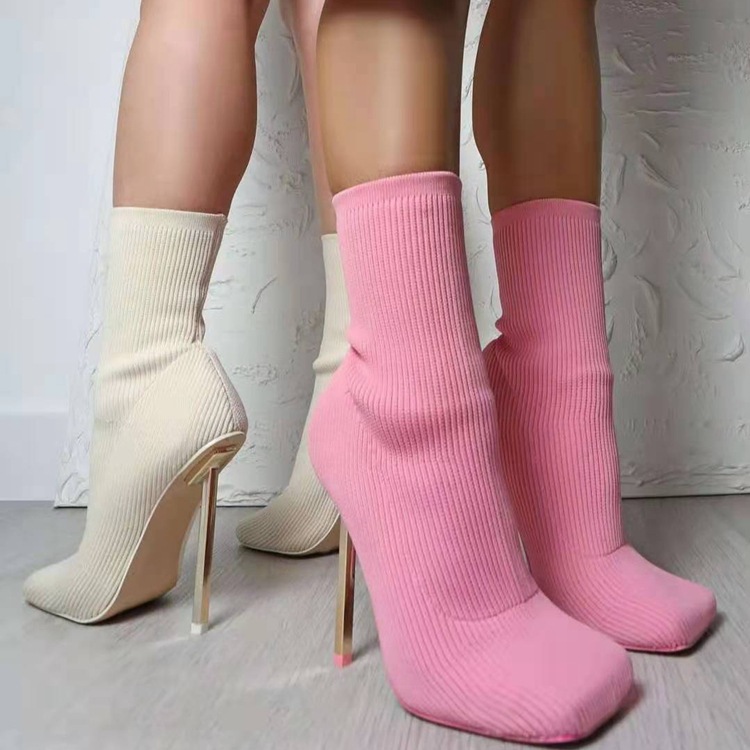 square toe stiletto knit boots nihaostyles clothing wholesale NSYBJ89012