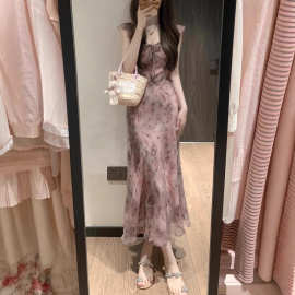 别致绝美印花荷叶边显瘦减龄连衣裙女夏季2025新款气质超仙长裙子