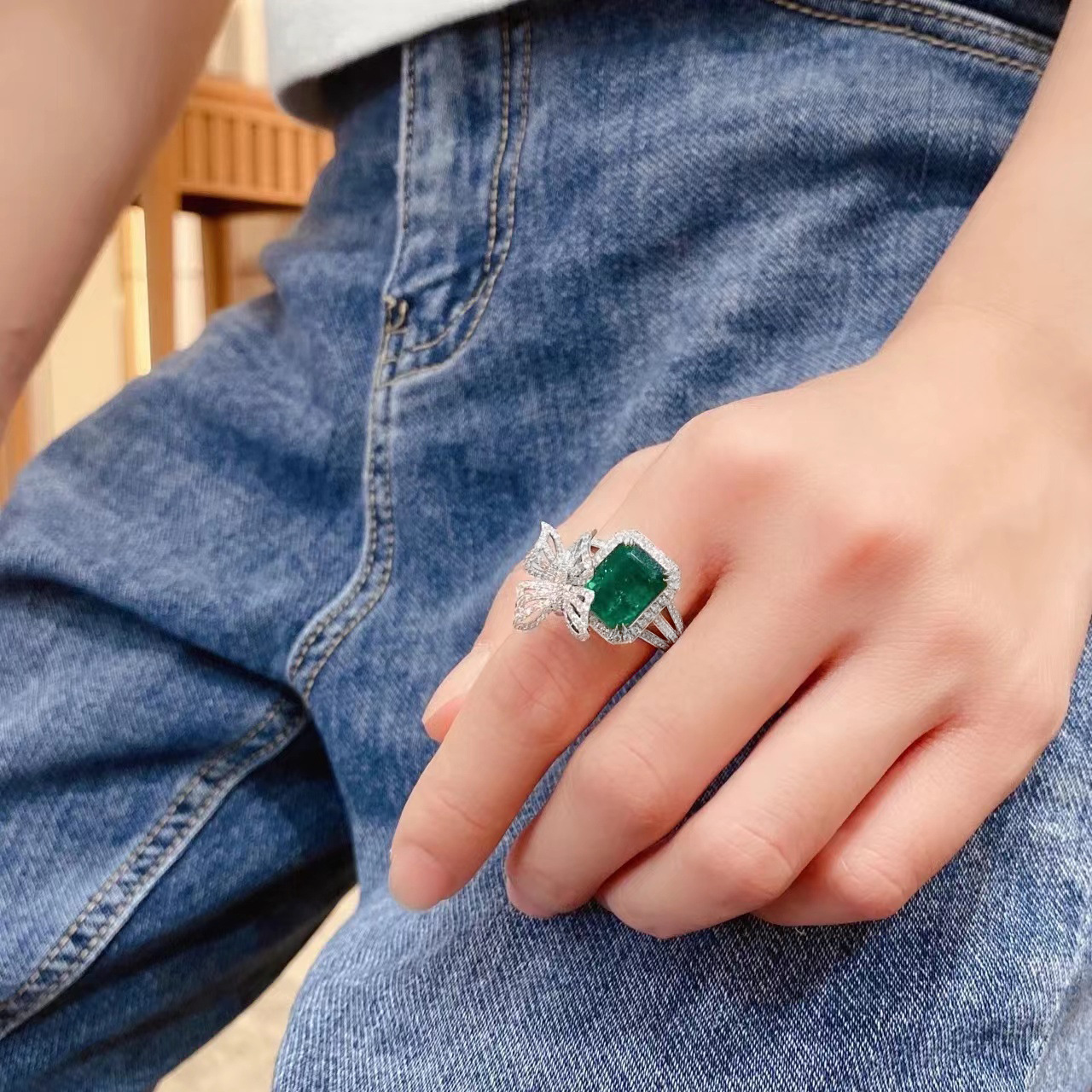 Modern Style Butterfly Copper Open Ring Plating Artificial Gemstones Copper Rings