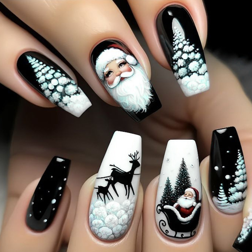 Comercio exterior Navidad brillante Uña Santa reno manicure piezas de uñas 24 piezas de uñas falsas venta cruzada