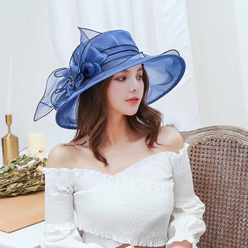 Summer Large Brim Mesh Hat for Girls, European and American Style Organza Outdoors Beach Hat, Travel Sun Hat Cooling Hat