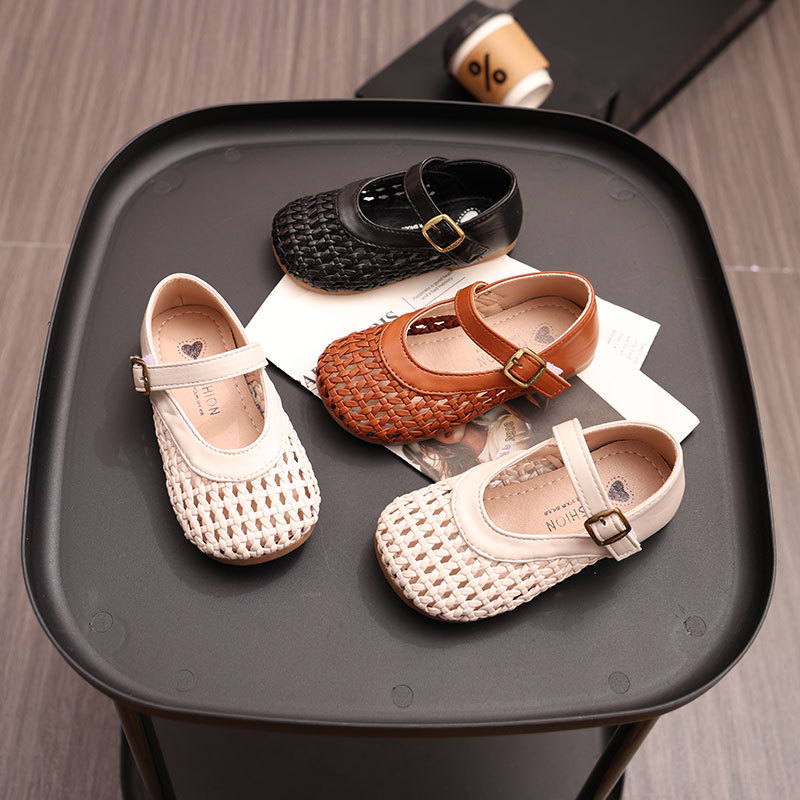 Girls' Woven Flats, Kidsren's Spring and Summer New Style Cut Out Toe Sandals, Soft Bottom Little Girl's Princess Style Casual Sandals