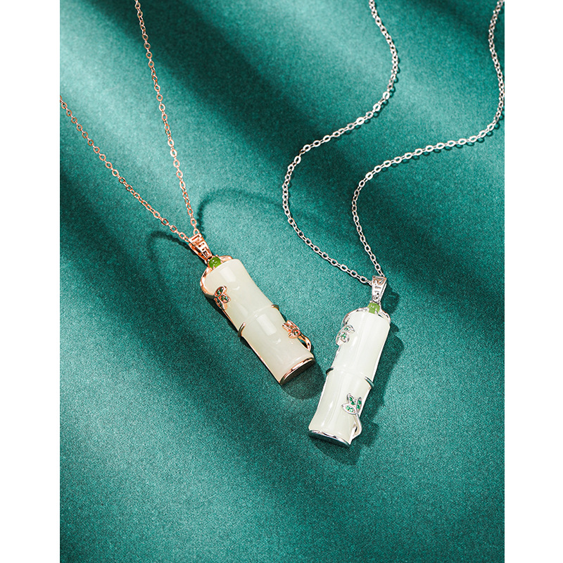 Hetian Jade bambú collar de plata esterlina para las mujeres verano luz lujo nicho diseño sentido 2023 nuevo colgante de bambú cadena clavícula