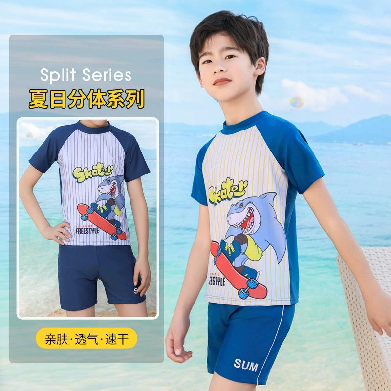 Детский купальник для мальчиков среднего и старшего возраста солнцезащитный крем быстра-сухой купальник плавательный костюм купальник мультяшный мальчик плавательный костюм